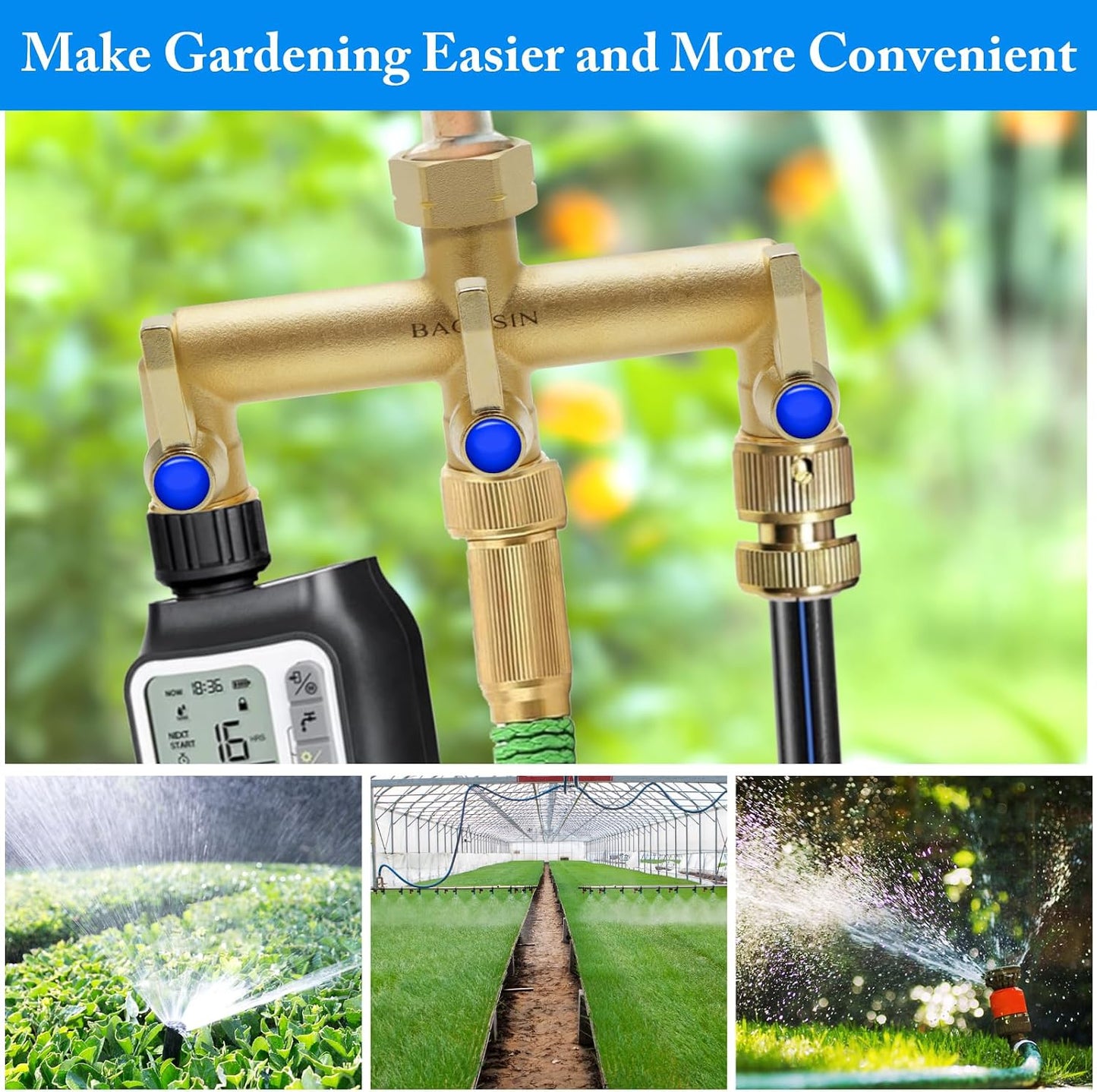 Brass Garden Hose Splitter, Garden Hose Splitter 2 Way Heavy Duty, With 2 304 Stainless Steel Extension Handles, 2-Way Y-Valve 3/4” GHT Threads (Increase Flow Style)