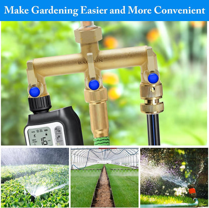 Brass Garden Hose Splitter, Garden Hose Splitter 2 Way Heavy Duty, With 2 304 Stainless Steel Extension Handles, 2-Way Y-Valve 3/4” GHT Threads (Increase Flow Style)