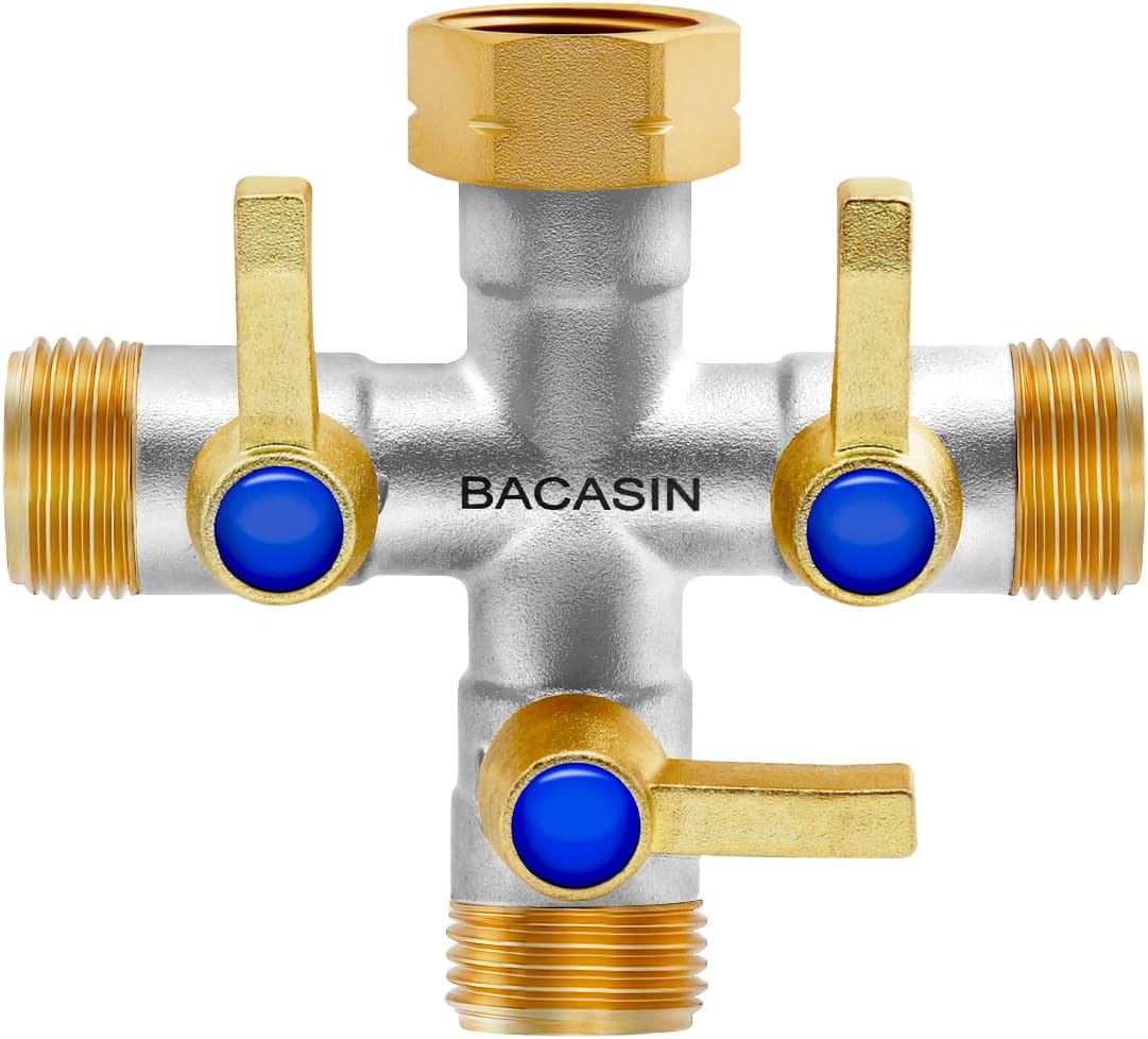 Brass Garden Hose Splitter, Garden Hose Splitter 2 Way Heavy Duty, With 2 304 Stainless Steel Extension Handles, 2-Way Y-Valve 3/4” GHT Threads (Increase Flow Style)