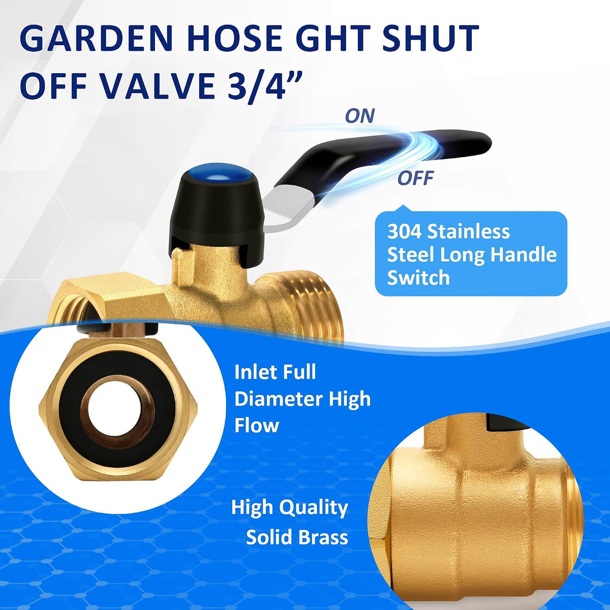 Brass Garden Hose Splitter, Garden Hose Splitter 2 Way Heavy Duty, With 2 304 Stainless Steel Extension Handles, 2-Way Y-Valve 3/4” GHT Threads (Increase Flow Style)