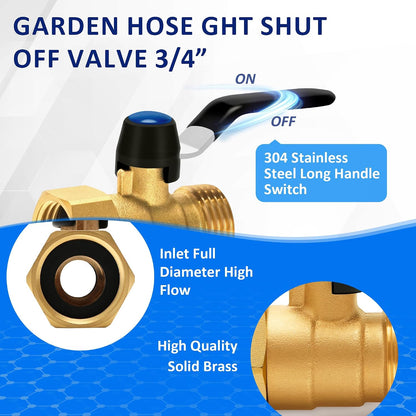 Brass Garden Hose Splitter, Garden Hose Splitter 2 Way Heavy Duty, With 2 304 Stainless Steel Extension Handles, 2-Way Y-Valve 3/4” GHT Threads (Increase Flow Style)
