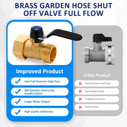 Brass Garden Hose Splitter, Garden Hose Splitter 2 Way Heavy Duty, With 2 304 Stainless Steel Extension Handles, 2-Way Y-Valve 3/4” GHT Threads (Increase Flow Style)