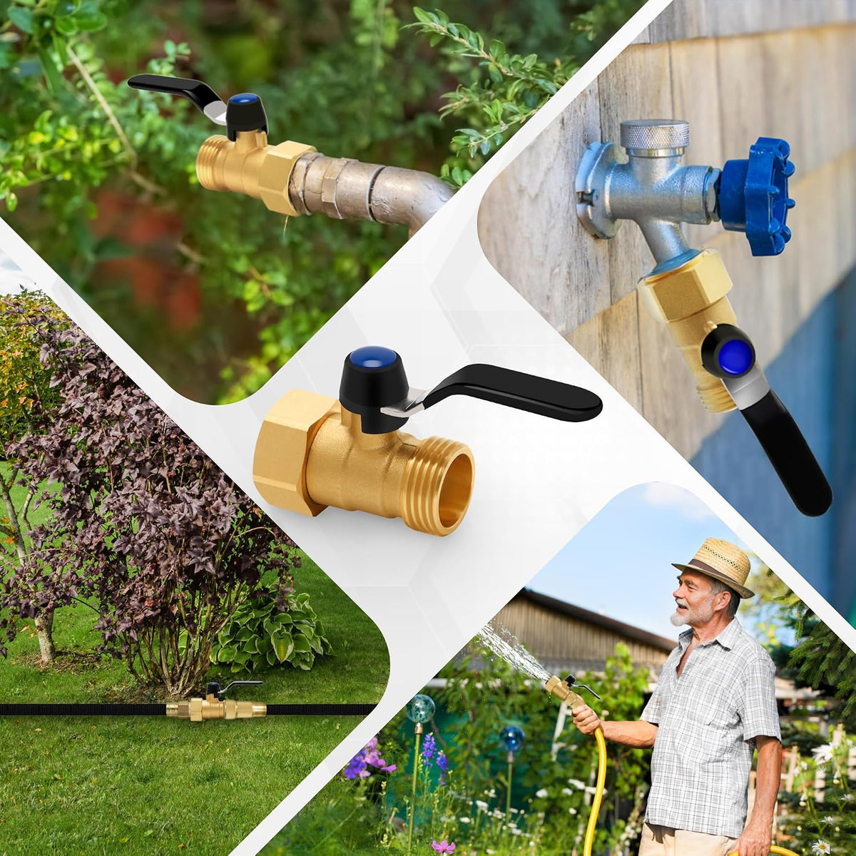 Brass Garden Hose Splitter, Garden Hose Splitter 2 Way Heavy Duty, With 2 304 Stainless Steel Extension Handles, 2-Way Y-Valve 3/4” GHT Threads (Increase Flow Style)