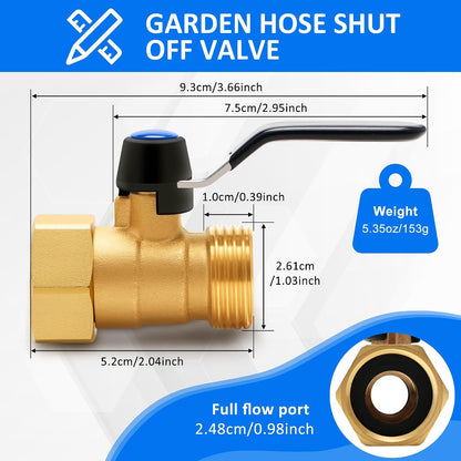 Brass Garden Hose Splitter, Garden Hose Splitter 2 Way Heavy Duty, With 2 304 Stainless Steel Extension Handles, 2-Way Y-Valve 3/4” GHT Threads (Increase Flow Style)