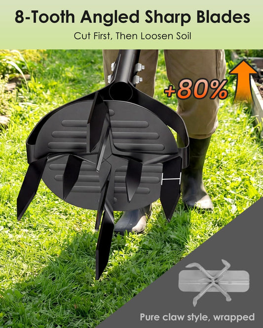 Hand Tiller for Gardening, 40 Inch Garden Claw Twist Tiller Cultivator Garden Tools Manual Soil Tiller with 8 Sharp Steel Teeth, Long Handle Garden Cultivator for Lawn, Planting, Tilling & Aerating