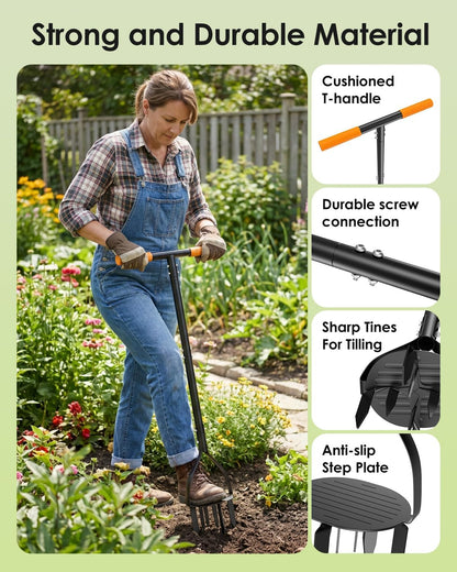 Hand Tiller for Gardening, 40 Inch Garden Claw Twist Tiller Cultivator Garden Tools Manual Soil Tiller with 8 Sharp Steel Teeth, Long Handle Garden Cultivator for Lawn, Planting, Tilling & Aerating