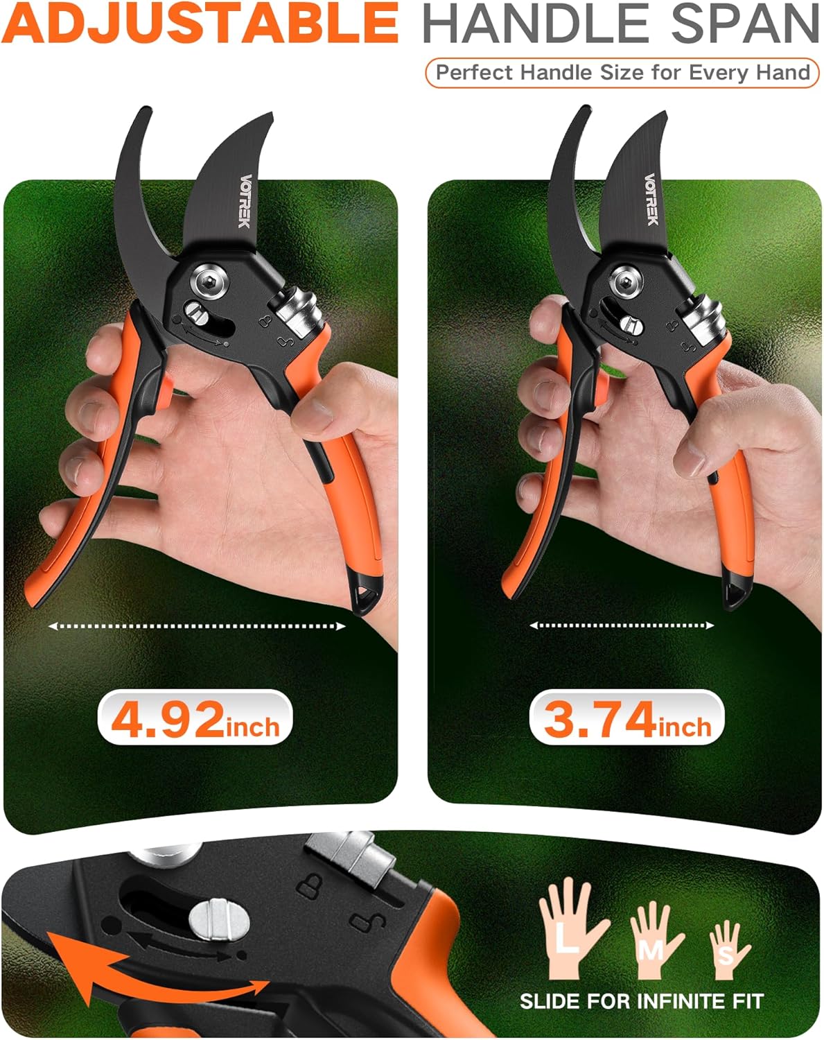 8.5" Garden Shears, Unique Stepless Handle Opening for All Hand Size