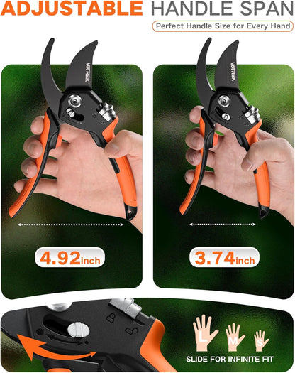 8.5" Garden Shears, Unique Stepless Handle Opening for All Hand Size