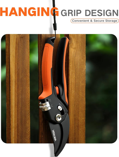 8.5" Garden Shears, Unique Stepless Handle Opening for All Hand Size
