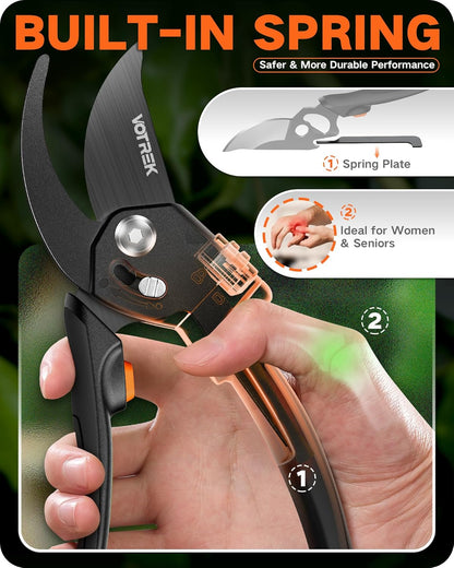 8.5" Garden Shears, Unique Stepless Handle Opening for All Hand Size