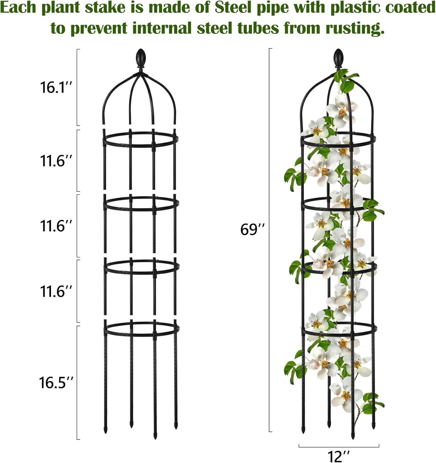 Garden Obelisk Trellis for Climbing Plants Outdoor 6 Ft Rose Bush Round Trellis for Pots Rustproof Metal Pipe with Plastic Coated Plant Flower Trellises for Clematis Vine Jasmine Support