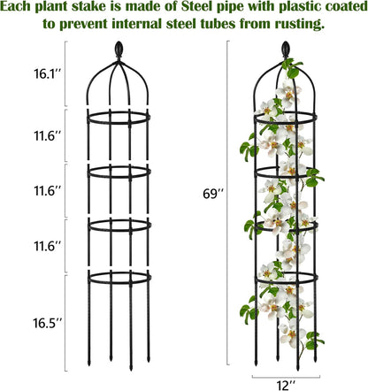 Garden Obelisk Trellis for Climbing Plants Outdoor 6 Ft Rose Bush Round Trellis for Pots Rustproof Metal Pipe with Plastic Coated Plant Flower Trellises for Clematis Vine Jasmine Support