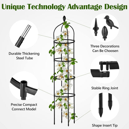 Garden Obelisk Trellis for Climbing Plants Outdoor 6 Ft Rose Bush Round Trellis for Pots Rustproof Metal Pipe with Plastic Coated Plant Flower Trellises for Clematis Vine Jasmine Support