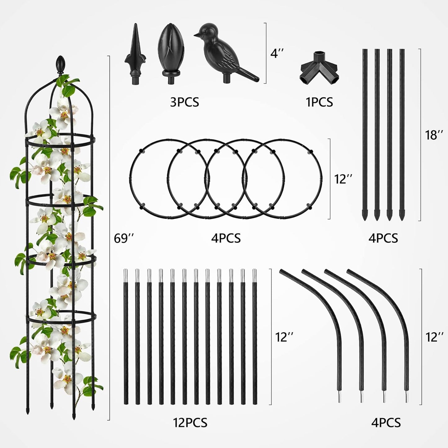 Garden Obelisk Trellis for Climbing Plants Outdoor 6 Ft Rose Bush Round Trellis for Pots Rustproof Metal Pipe with Plastic Coated Plant Flower Trellises for Clematis Vine Jasmine Support