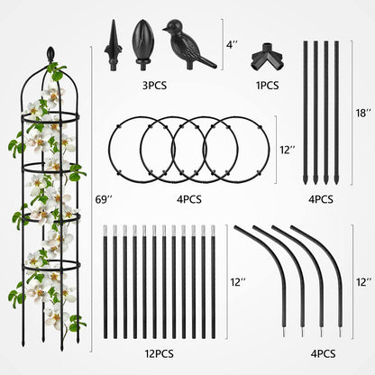 Garden Obelisk Trellis for Climbing Plants Outdoor 6 Ft Rose Bush Round Trellis for Pots Rustproof Metal Pipe with Plastic Coated Plant Flower Trellises for Clematis Vine Jasmine Support