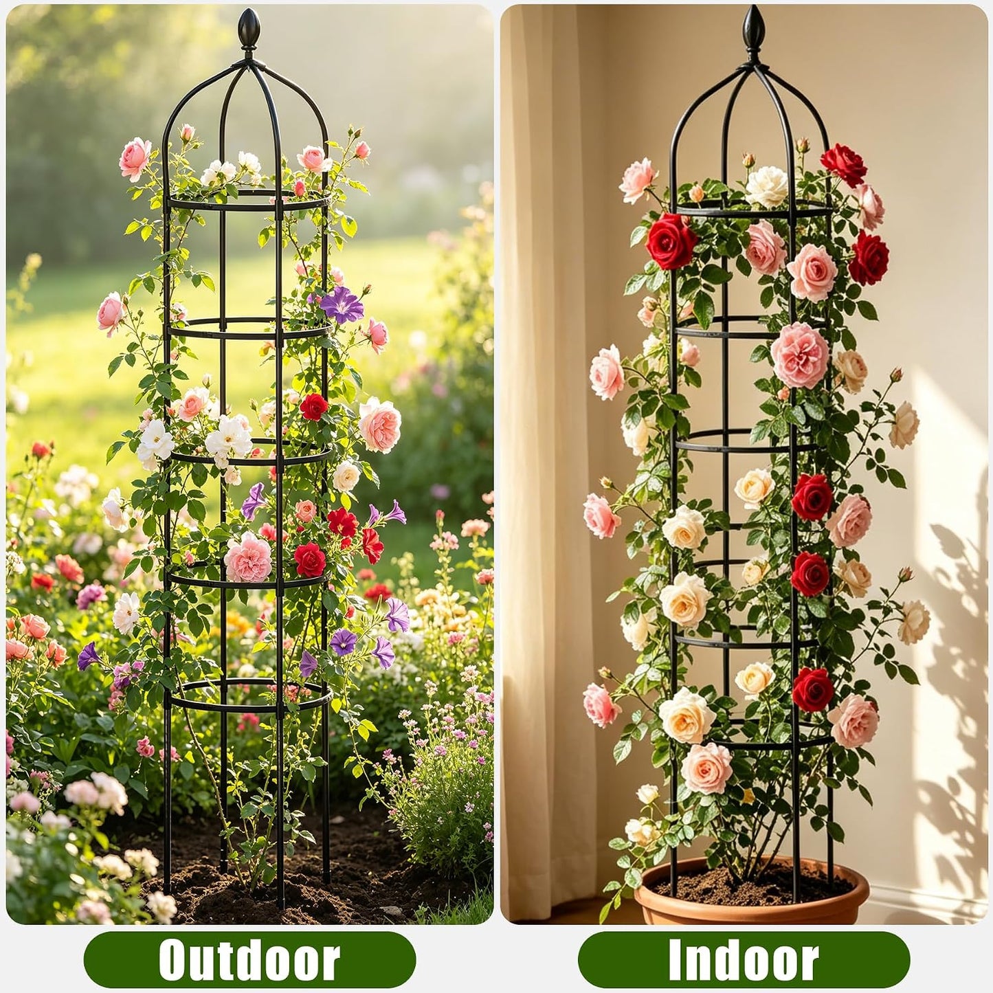 Garden Obelisk Trellis for Climbing Plants Outdoor 6 Ft Rose Bush Round Trellis for Pots Rustproof Metal Pipe with Plastic Coated Plant Flower Trellises for Clematis Vine Jasmine Support