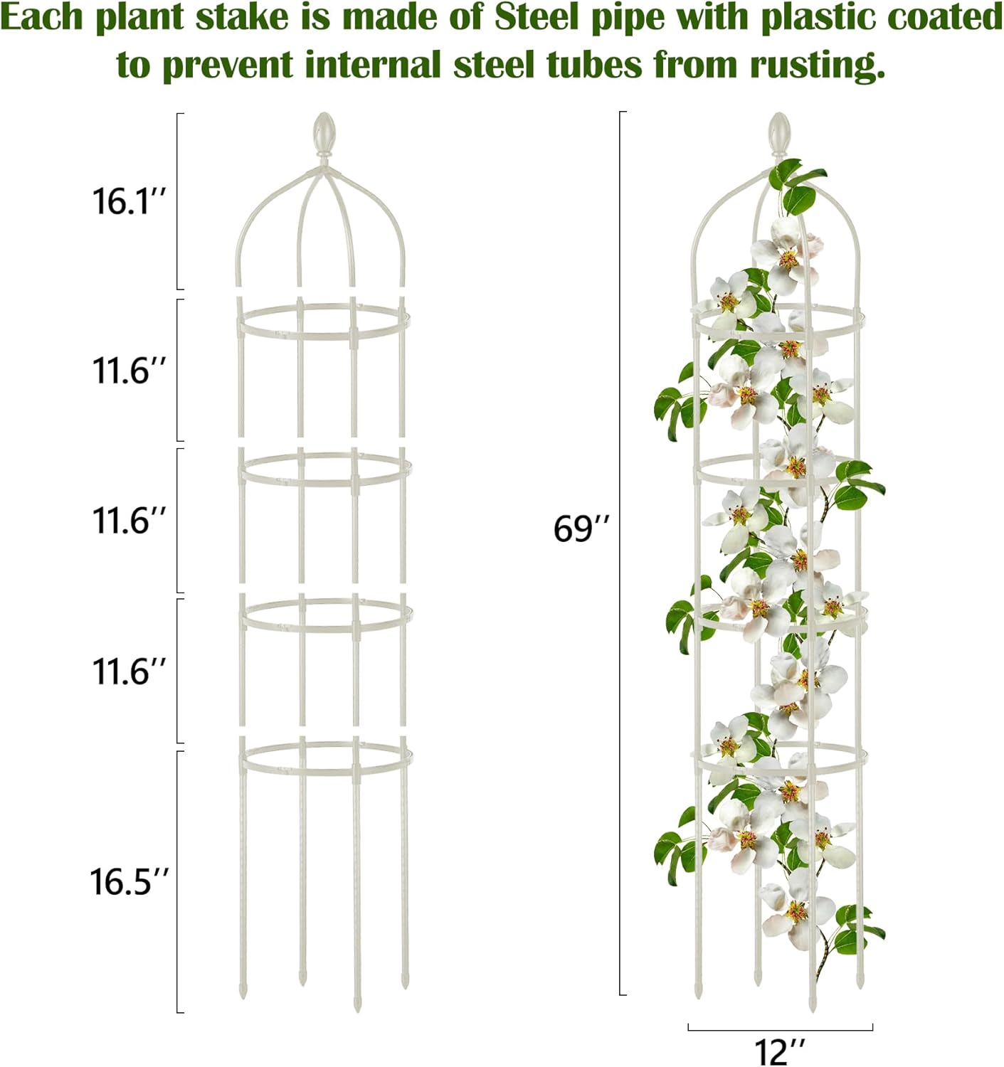 Garden Obelisk Trellis for Climbing Plants Outdoor 6 Ft Rose Bush Round Trellis for Pots Rustproof Metal Pipe with Plastic Coated Plant Flower Trellises for Clematis Vine Jasmine Support