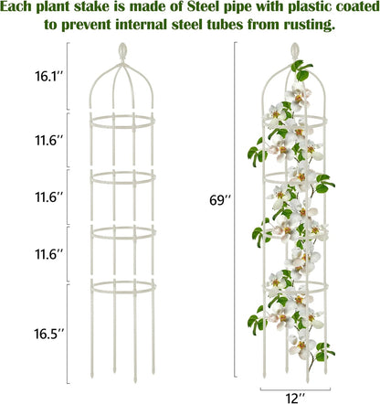 Garden Obelisk Trellis for Climbing Plants Outdoor 6 Ft Rose Bush Round Trellis for Pots Rustproof Metal Pipe with Plastic Coated Plant Flower Trellises for Clematis Vine Jasmine Support