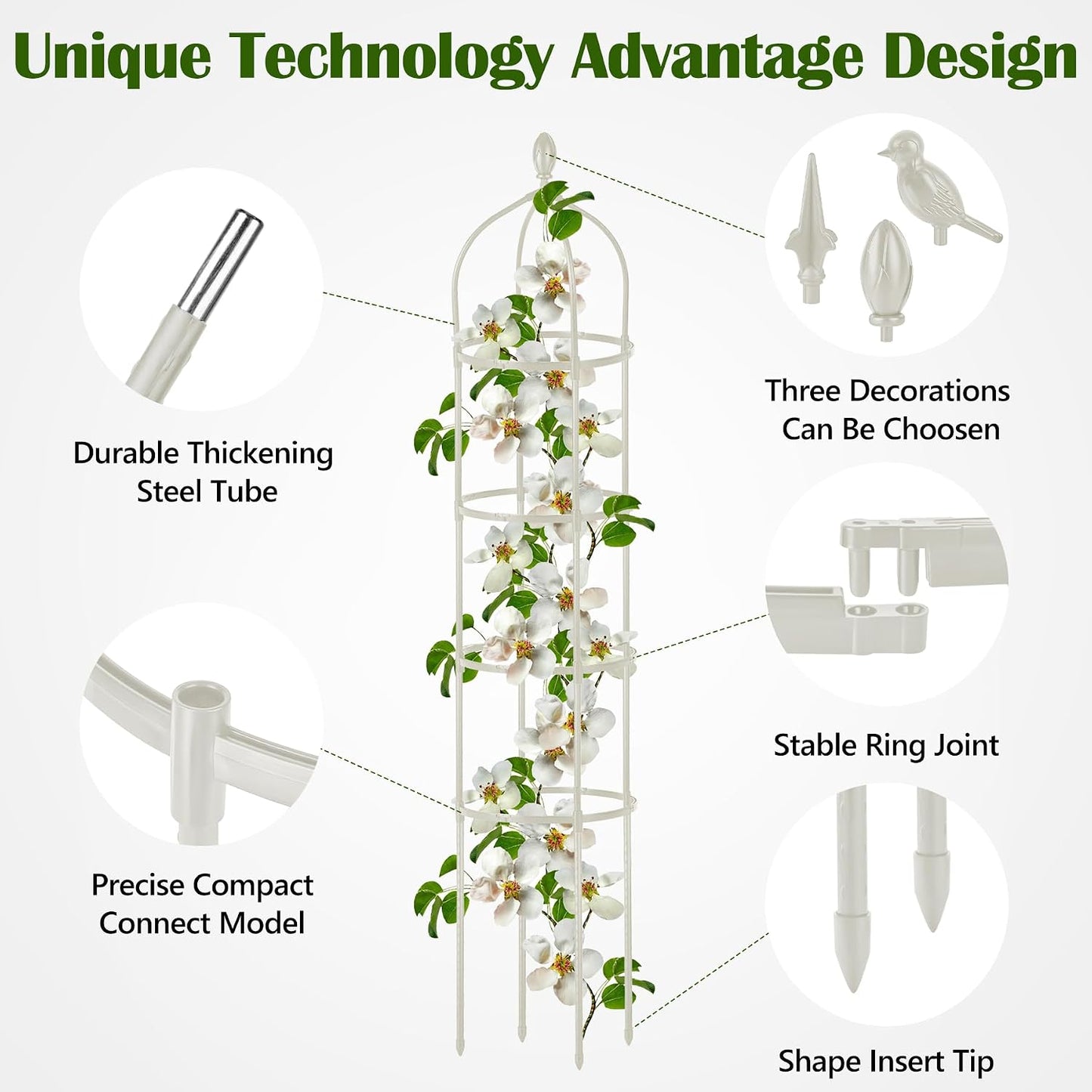 Garden Obelisk Trellis for Climbing Plants Outdoor 6 Ft Rose Bush Round Trellis for Pots Rustproof Metal Pipe with Plastic Coated Plant Flower Trellises for Clematis Vine Jasmine Support
