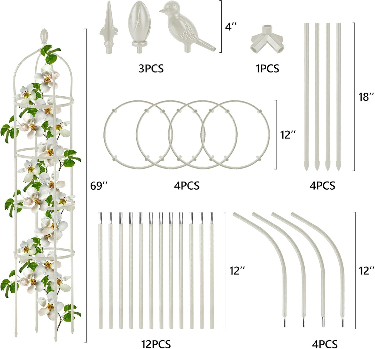 Garden Obelisk Trellis for Climbing Plants Outdoor 6 Ft Rose Bush Round Trellis for Pots Rustproof Metal Pipe with Plastic Coated Plant Flower Trellises for Clematis Vine Jasmine Support