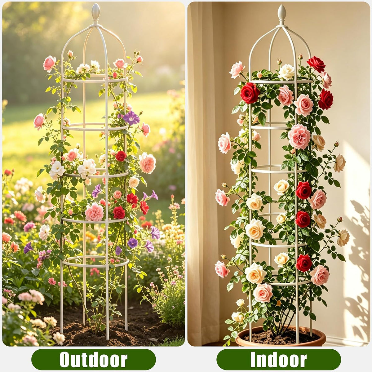 Garden Obelisk Trellis for Climbing Plants Outdoor 6 Ft Rose Bush Round Trellis for Pots Rustproof Metal Pipe with Plastic Coated Plant Flower Trellises for Clematis Vine Jasmine Support