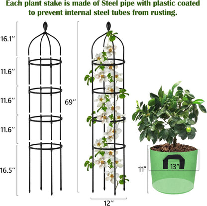 Garden Obelisk Trellis for Climbing Plants Outdoor 6 Ft Rose Bush Round Trellis for Pots Rustproof Metal Pipe with Plastic Coated Plant Flower Trellises for Clematis Vine Jasmine Support