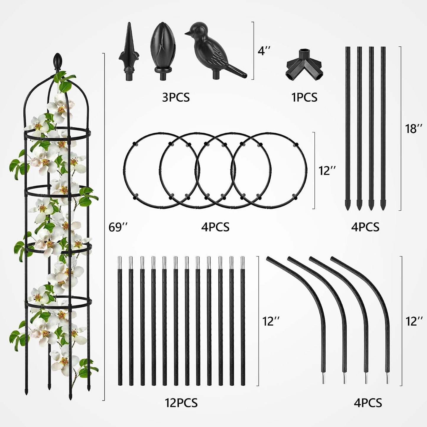 Garden Obelisk Trellis for Climbing Plants Outdoor 6 Ft Rose Bush Round Trellis for Pots Rustproof Metal Pipe with Plastic Coated Plant Flower Trellises for Clematis Vine Jasmine Support