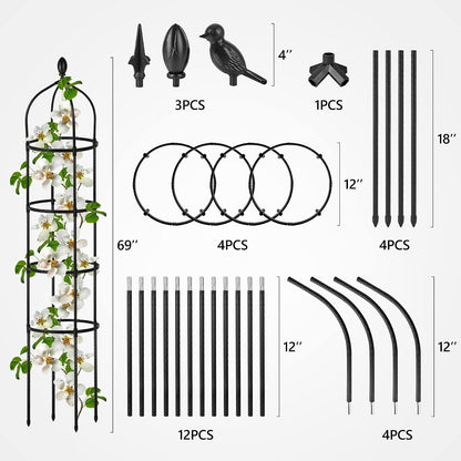 Garden Obelisk Trellis for Climbing Plants Outdoor 6 Ft Rose Bush Round Trellis for Pots Rustproof Metal Pipe with Plastic Coated Plant Flower Trellises for Clematis Vine Jasmine Support