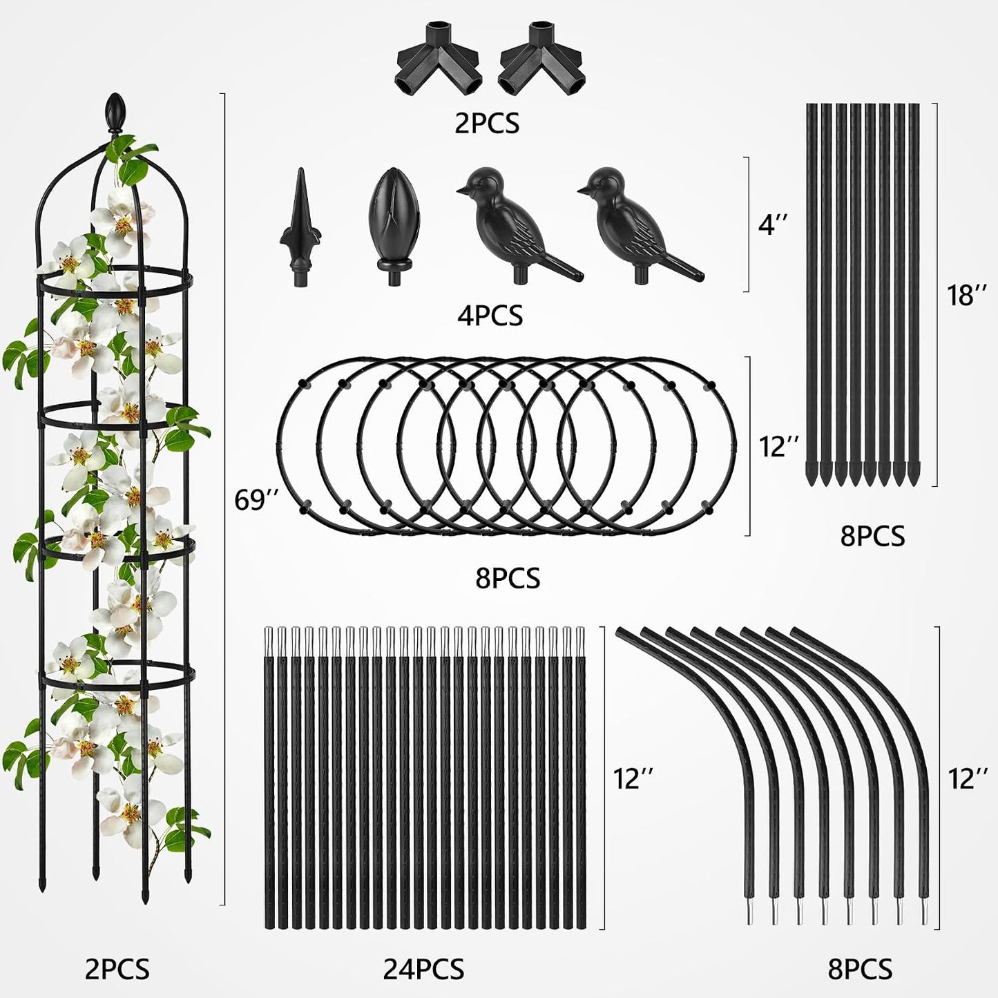Garden Obelisk Trellis for Climbing Plants Outdoor 6 Ft Rose Bush Round Trellis for Pots Rustproof Metal Pipe with Plastic Coated Plant Flower Trellises for Clematis Vine Jasmine Support