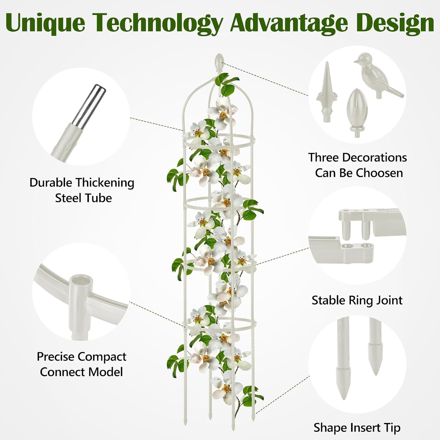 Garden Obelisk Trellis for Climbing Plants Outdoor 6 Ft Rose Bush Round Trellis for Pots Rustproof Metal Pipe with Plastic Coated Plant Flower Trellises for Clematis Vine Jasmine Support