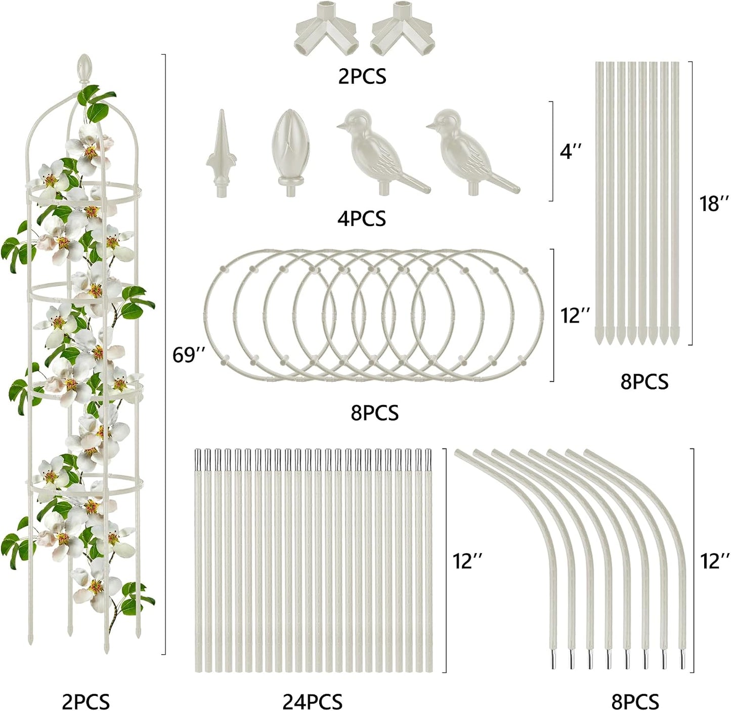 Garden Obelisk Trellis for Climbing Plants Outdoor 6 Ft Rose Bush Round Trellis for Pots Rustproof Metal Pipe with Plastic Coated Plant Flower Trellises for Clematis Vine Jasmine Support