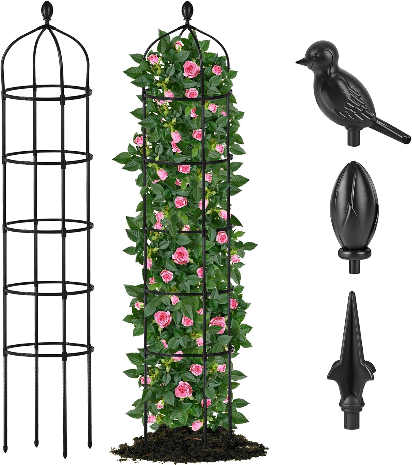 Garden Obelisk Trellis for Climbing Plants Outdoor 6 Ft Rose Bush Round Trellis for Pots Rustproof Metal Pipe with Plastic Coated Plant Flower Trellises for Clematis Vine Jasmine Support