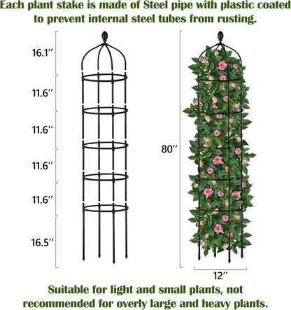 Garden Obelisk Trellis for Climbing Plants Outdoor 6 Ft Rose Bush Round Trellis for Pots Rustproof Metal Pipe with Plastic Coated Plant Flower Trellises for Clematis Vine Jasmine Support