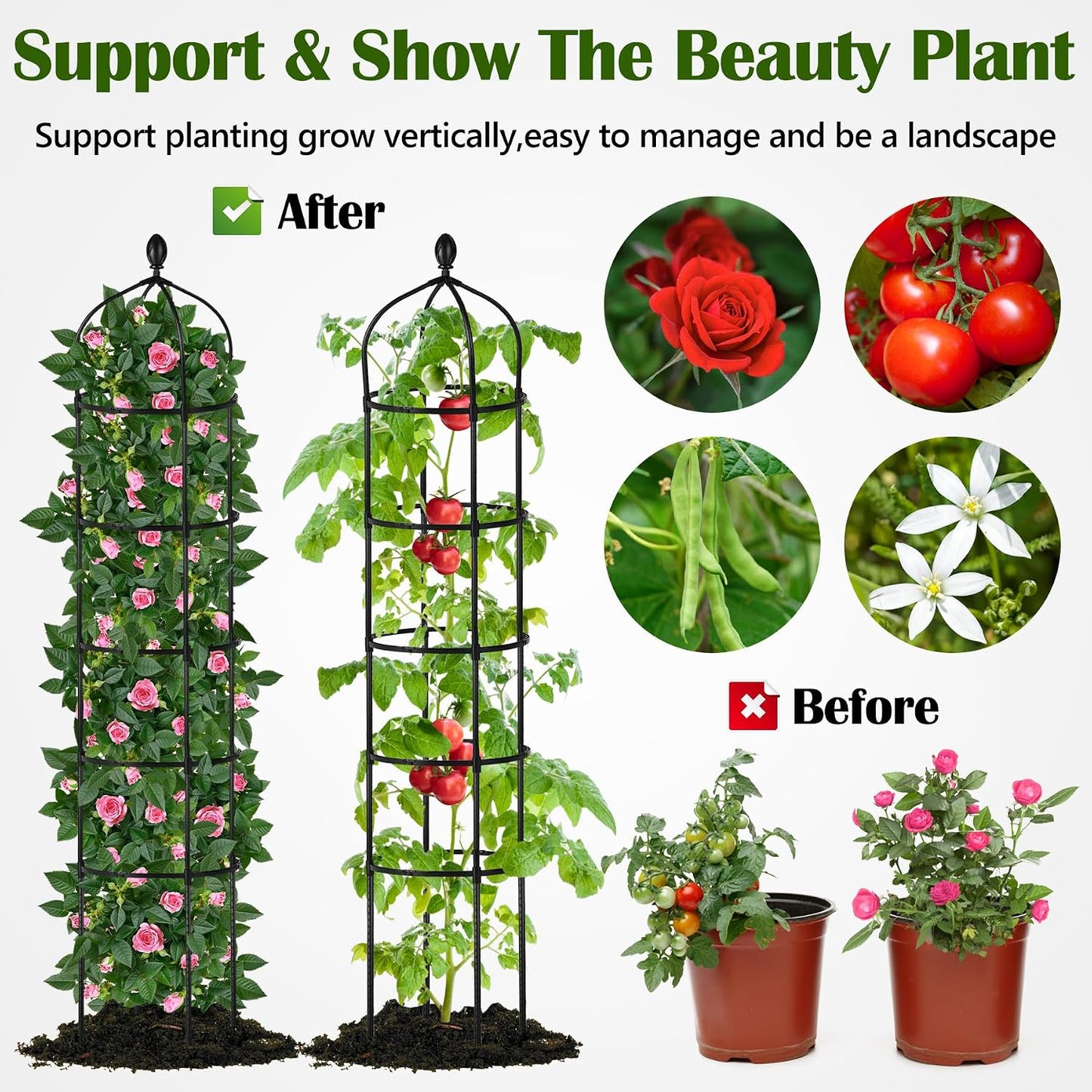 Garden Obelisk Trellis for Climbing Plants Outdoor 6 Ft Rose Bush Round Trellis for Pots Rustproof Metal Pipe with Plastic Coated Plant Flower Trellises for Clematis Vine Jasmine Support