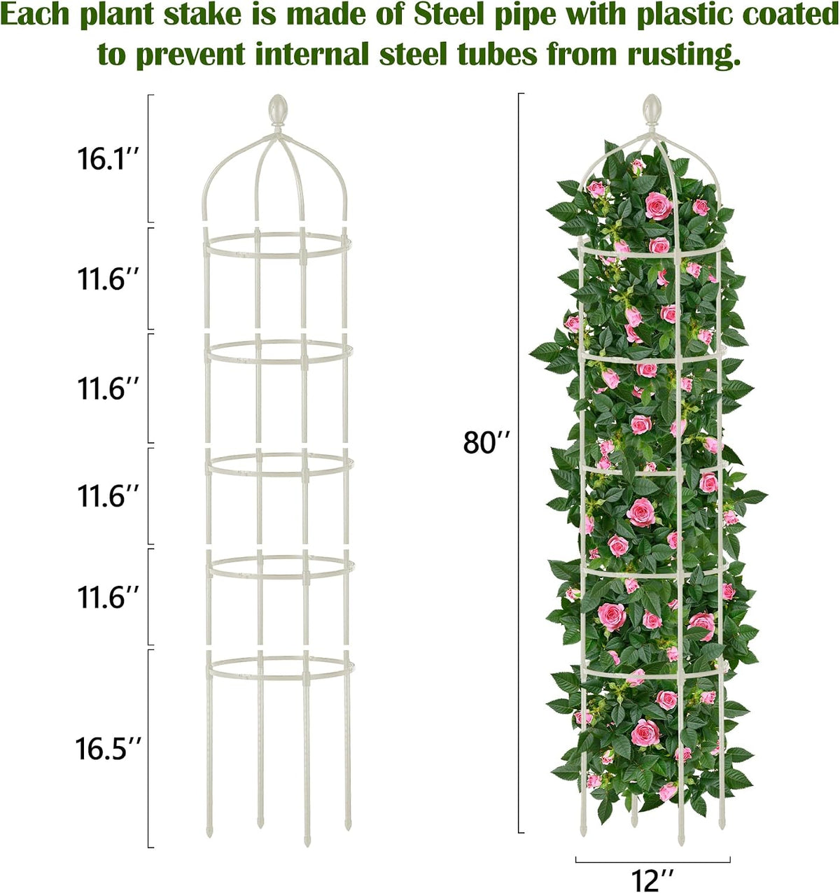 Garden Obelisk Trellis for Climbing Plants Outdoor 6 Ft Rose Bush Round Trellis for Pots Rustproof Metal Pipe with Plastic Coated Plant Flower Trellises for Clematis Vine Jasmine Support