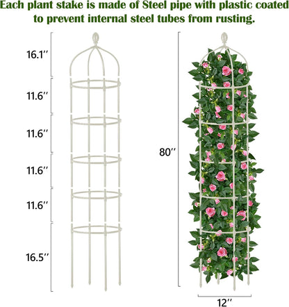 Garden Obelisk Trellis for Climbing Plants Outdoor 6 Ft Rose Bush Round Trellis for Pots Rustproof Metal Pipe with Plastic Coated Plant Flower Trellises for Clematis Vine Jasmine Support