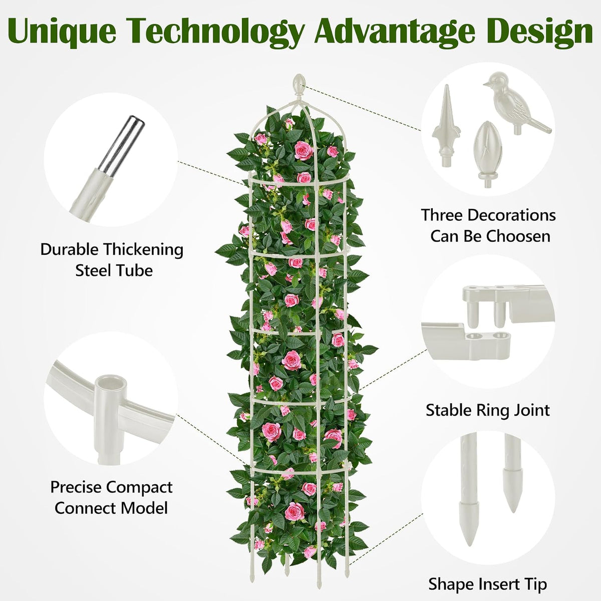 Garden Obelisk Trellis for Climbing Plants Outdoor 6 Ft Rose Bush Round Trellis for Pots Rustproof Metal Pipe with Plastic Coated Plant Flower Trellises for Clematis Vine Jasmine Support