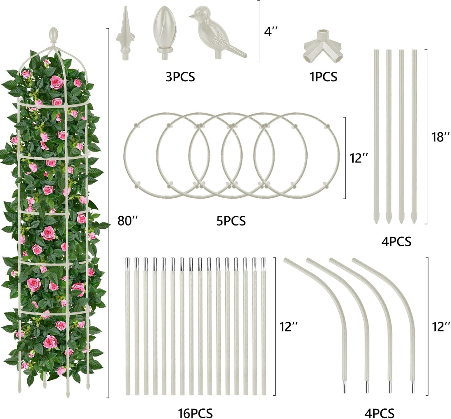 Garden Obelisk Trellis for Climbing Plants Outdoor 6 Ft Rose Bush Round Trellis for Pots Rustproof Metal Pipe with Plastic Coated Plant Flower Trellises for Clematis Vine Jasmine Support