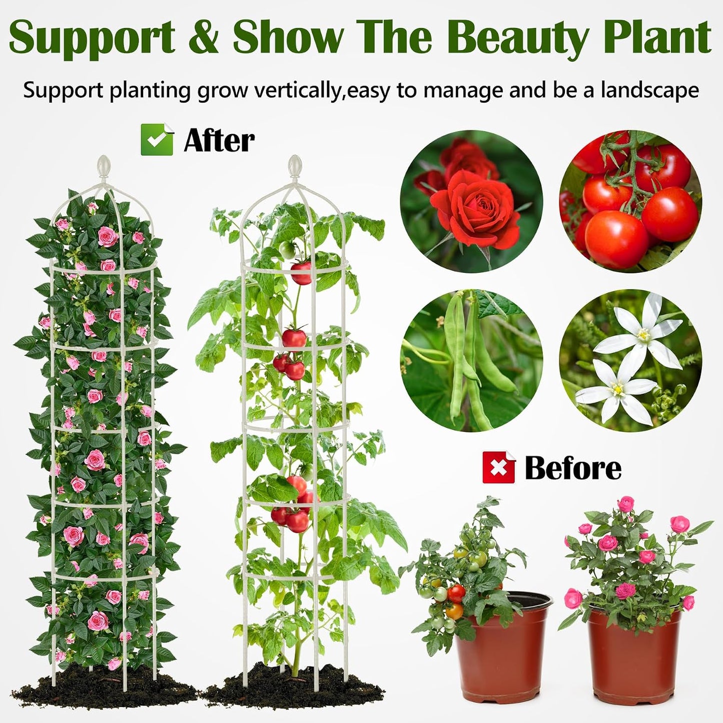 Garden Obelisk Trellis for Climbing Plants Outdoor 6 Ft Rose Bush Round Trellis for Pots Rustproof Metal Pipe with Plastic Coated Plant Flower Trellises for Clematis Vine Jasmine Support