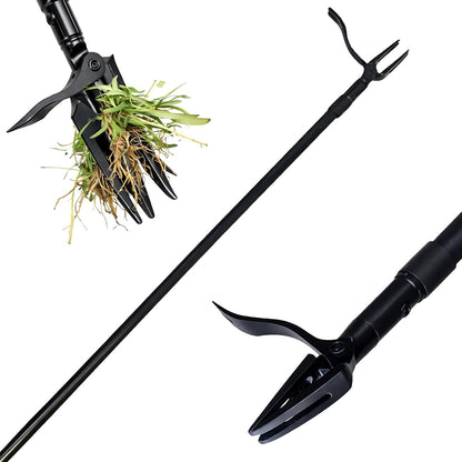 All Black Stand Up Weed Puller 53 Inch Manual Weed Remover Tool Heavy Duty Metal Long Handle Root Removal Weeder with Reinforced Claw and Three Section Steel Shaft for Garden Lawn Yard Use