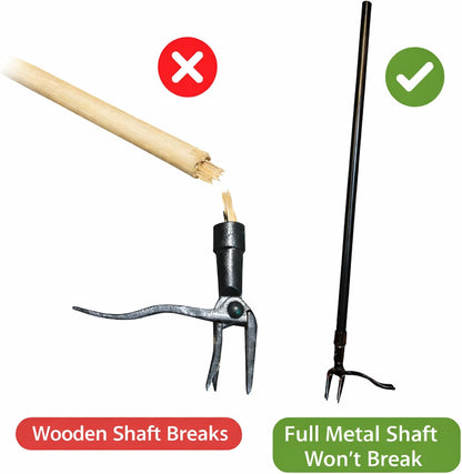 All Black Stand Up Weed Puller 53 Inch Manual Weed Remover Tool Heavy Duty Metal Long Handle Root Removal Weeder with Reinforced Claw and Three Section Steel Shaft for Garden Lawn Yard Use