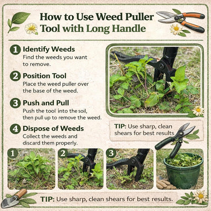 All Black Stand Up Weed Puller 53 Inch Manual Weed Remover Tool Heavy Duty Metal Long Handle Root Removal Weeder with Reinforced Claw and Three Section Steel Shaft for Garden Lawn Yard Use