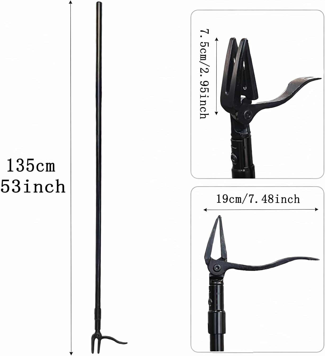 All Black Stand Up Weed Puller 53 Inch Manual Weed Remover Tool Heavy Duty Metal Long Handle Root Removal Weeder with Reinforced Claw and Three Section Steel Shaft for Garden Lawn Yard Use