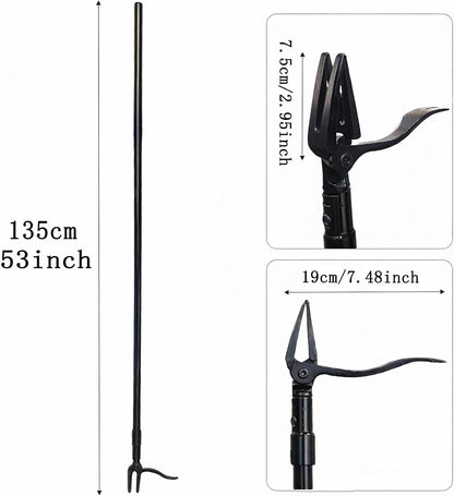 All Black Stand Up Weed Puller 53 Inch Manual Weed Remover Tool Heavy Duty Metal Long Handle Root Removal Weeder with Reinforced Claw and Three Section Steel Shaft for Garden Lawn Yard Use