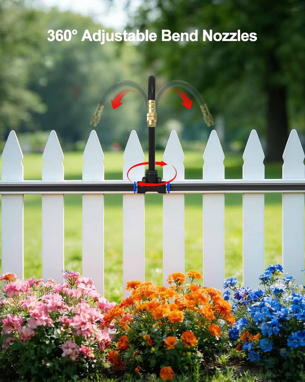 Upgraded 5/16" Drip Irrigation Kit (100FT), High-Flow Garden Watering System with 16 Bendable 360° Brass Misting Nozzles, Quick-Push Connectors & Leak-Proof Design for Patio, Greenhouse & Flower Beds