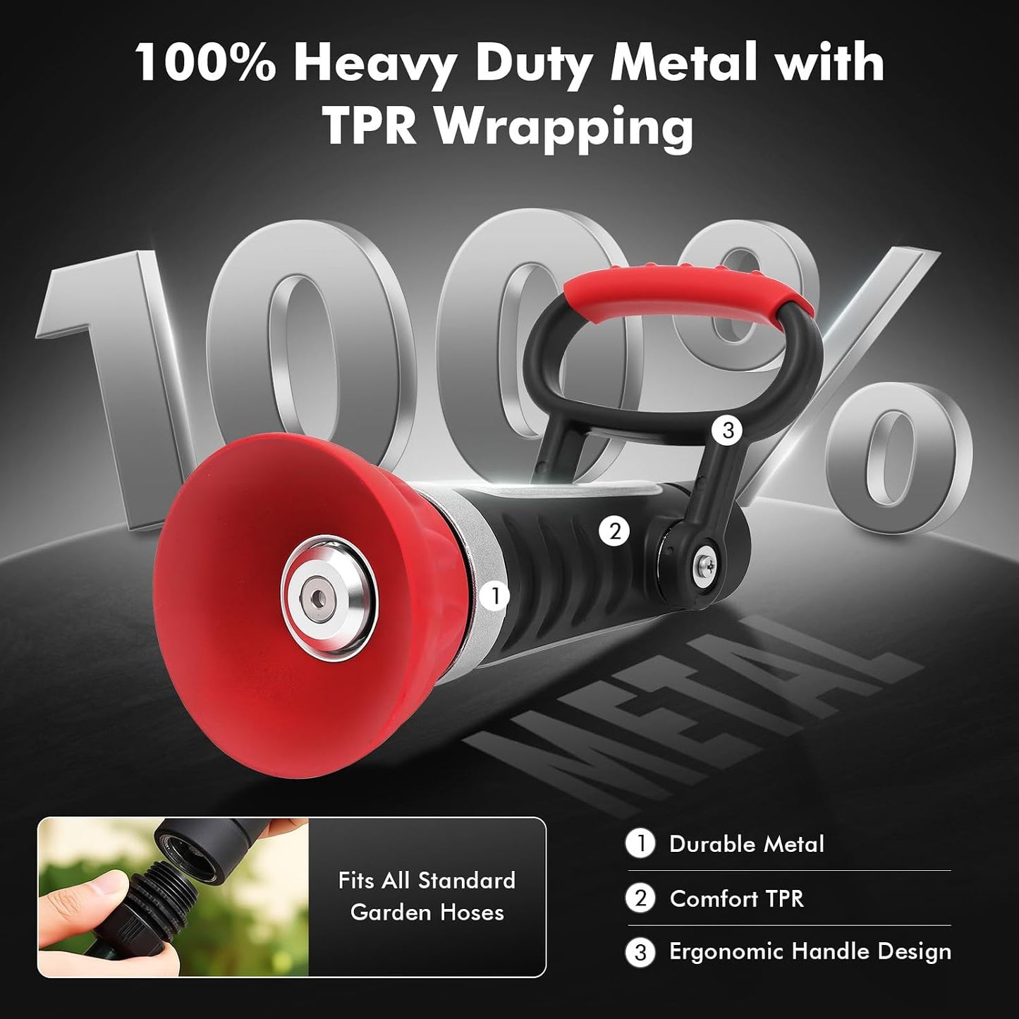 Fireman Hose Nozzle Heavy Duty, Garden Hose Spray Nozzle for Outdoor