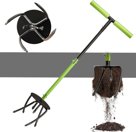 Hand Tiller Cultivator, Manual Twist Tiller with Sharp Arrow Tines