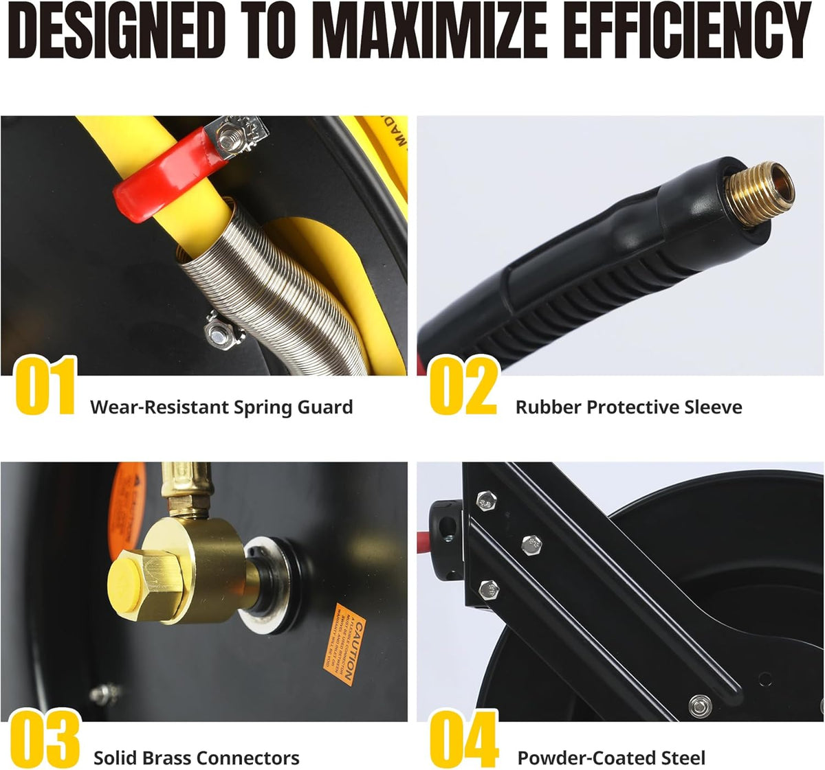 50 Foot Auto Rewind Retractable Air Hose Reel with 3/8" Rubber Hose 250 PSI Heavy Duty Steel Spring Multi Position Ratchet and Solid Brass Fittings for Garage and Workshop (80720)