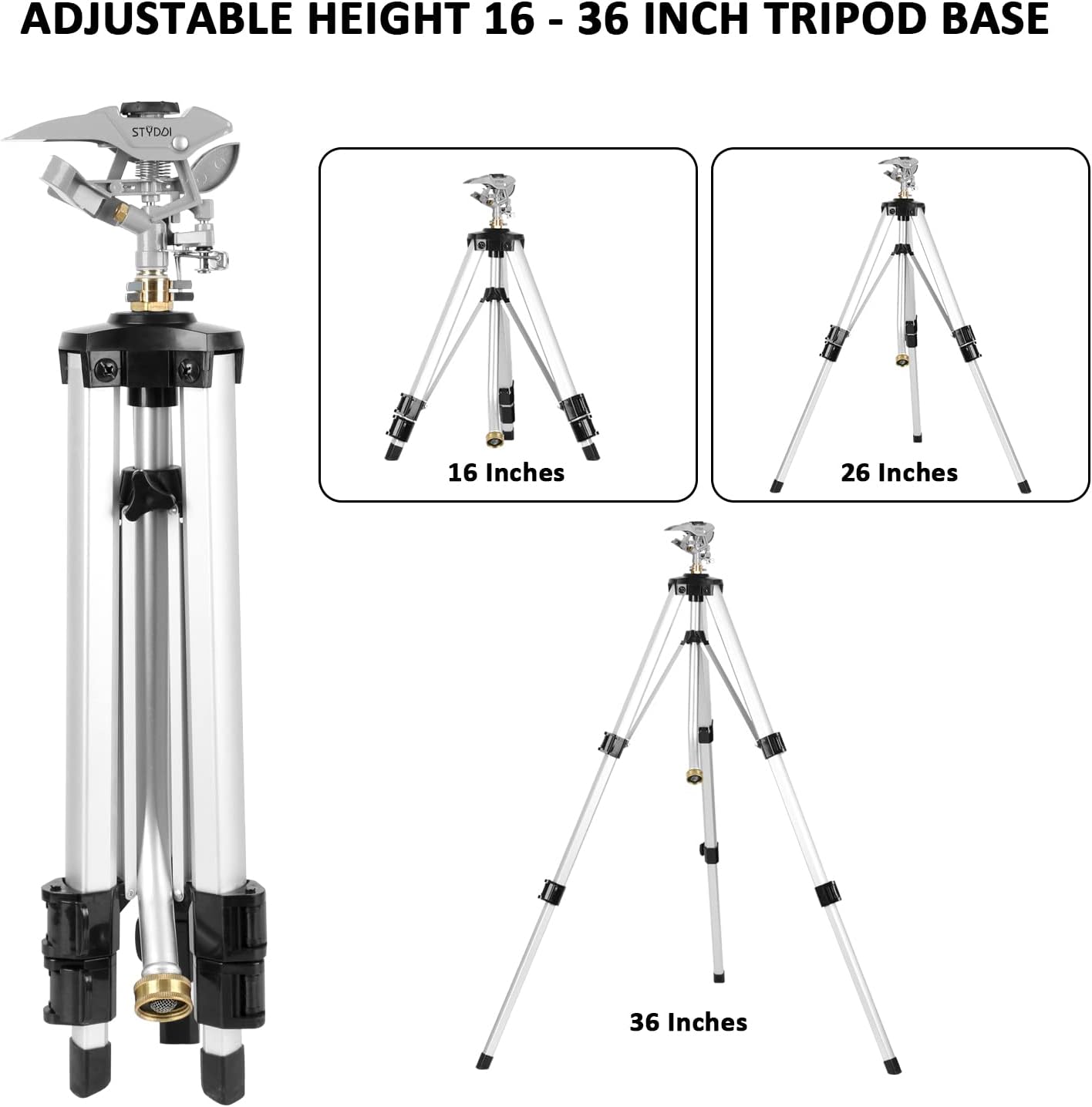 Heavy Duty Impact Sprinkler on Tripod Base, Tall Metal Pulsating Telescoping Tripod Sprinkler for Large Area, Yard, Lawn, Garden, Waters up to 70 Ft. Diameter, Legs Extends Up to 36-inch
