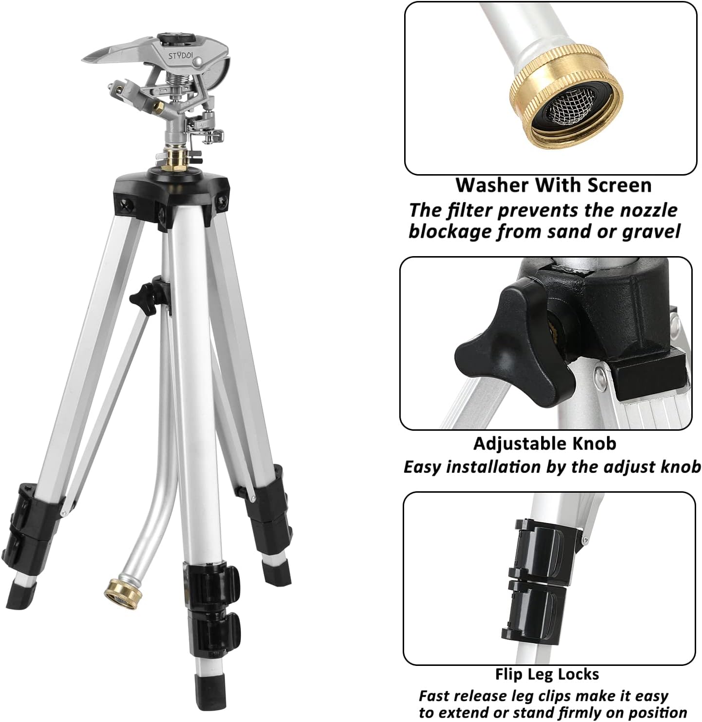 Heavy Duty Impact Sprinkler on Tripod Base, Tall Metal Pulsating Telescoping Tripod Sprinkler for Large Area, Yard, Lawn, Garden, Waters up to 70 Ft. Diameter, Legs Extends Up to 36-inch